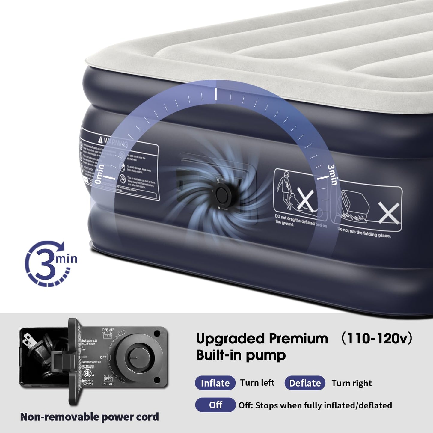 18" Full Air Mattress with Built-In Pump