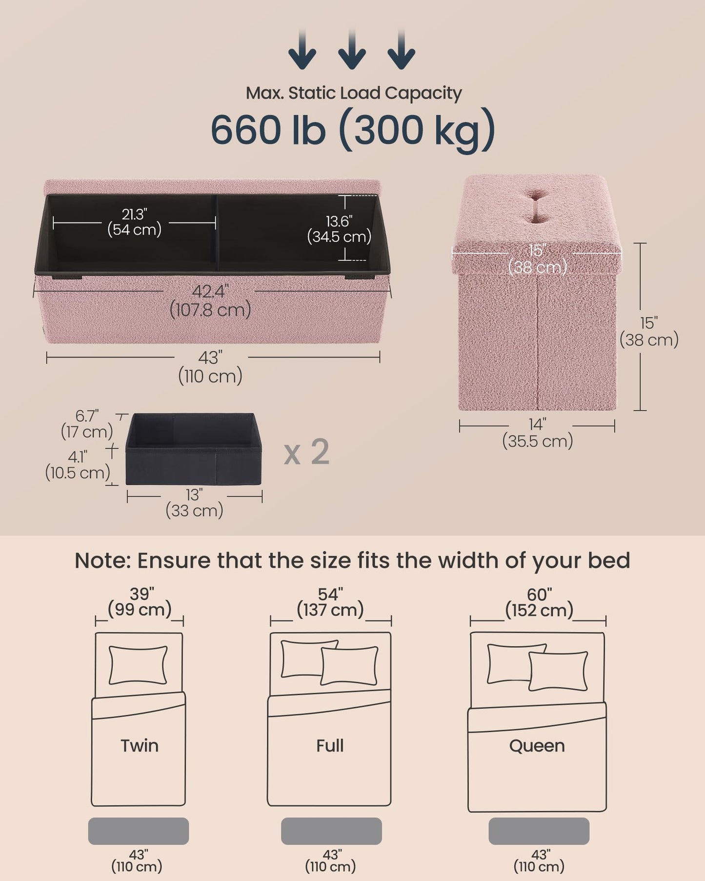 SONGMICS Storage Ottoman Bench, 15"x30"x15"