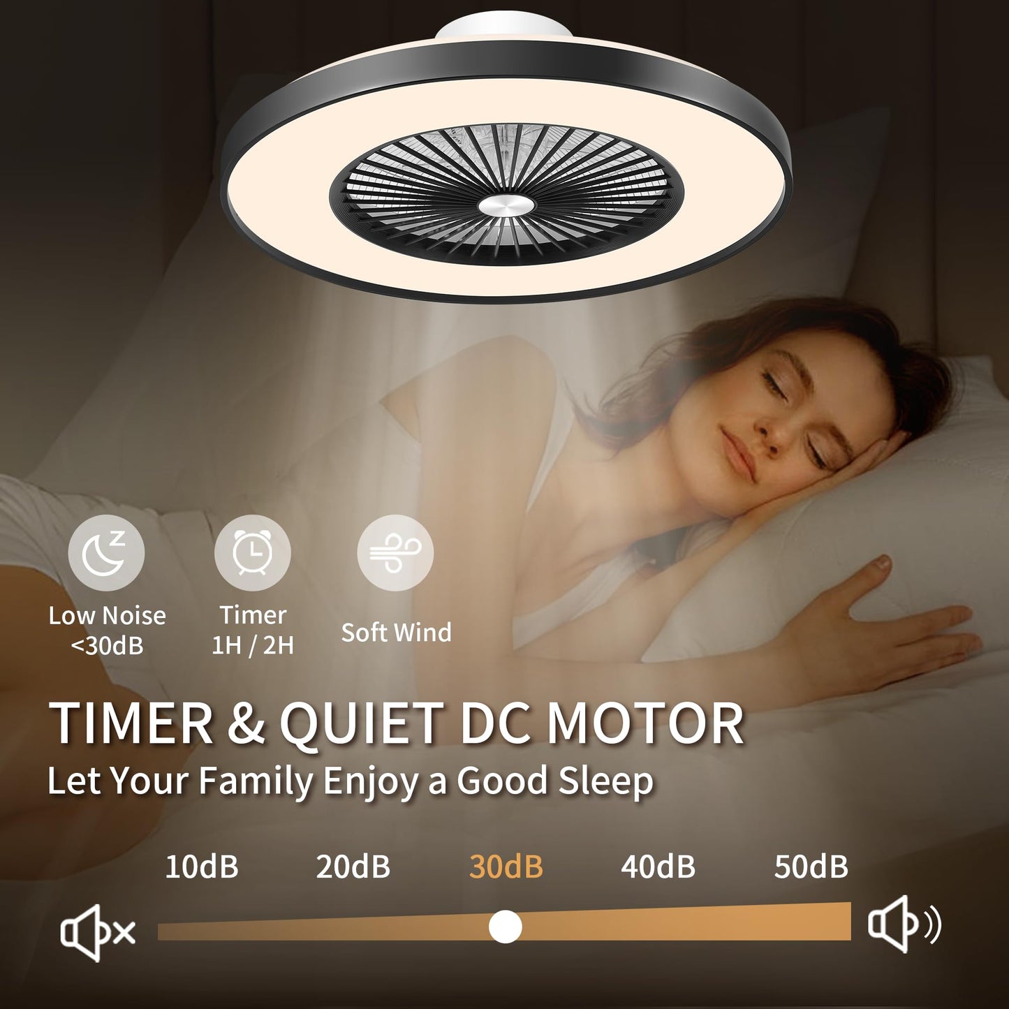 24" Bladeless LED Ceiling Fan – Black
