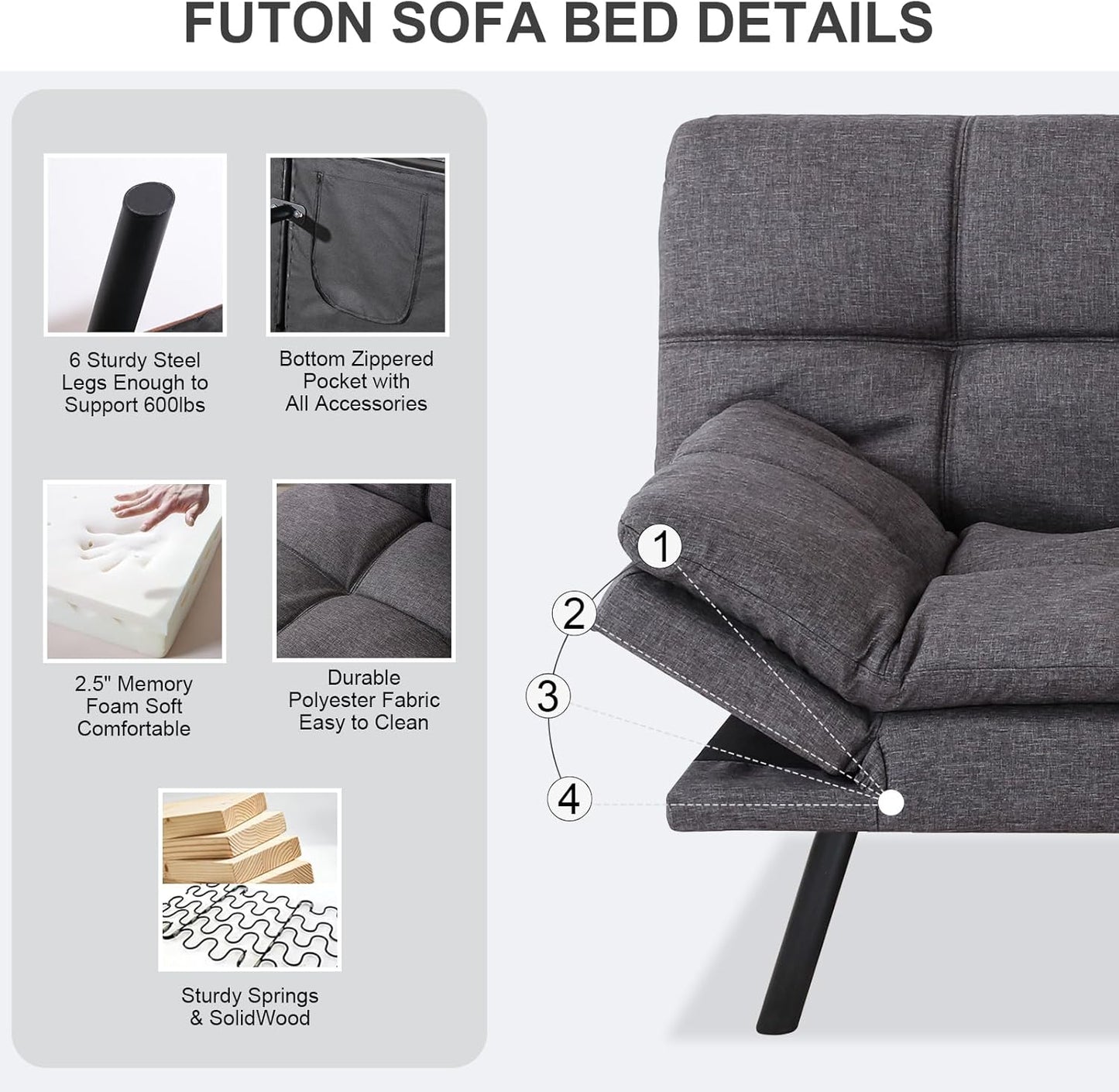 Vipbear Grey Futon Sofa Bed 71"