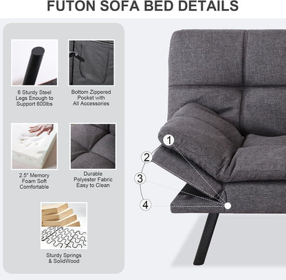 Vipbear Grey Futon Sofa Bed 71"