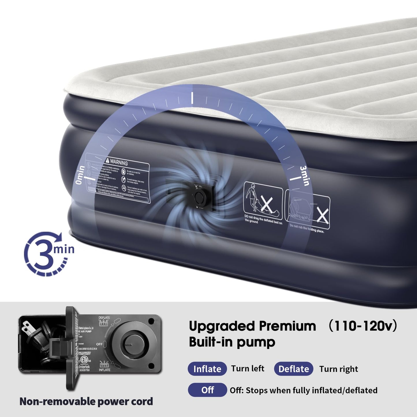 18" Full Air Mattress with Built-In Pump