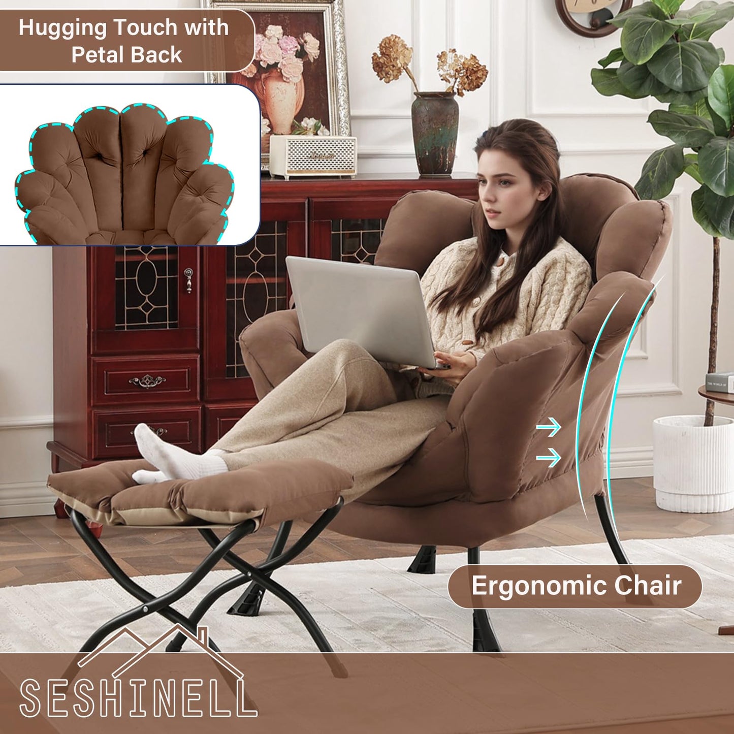 Butterfly Chair with Ottoman – Khaki Velvet