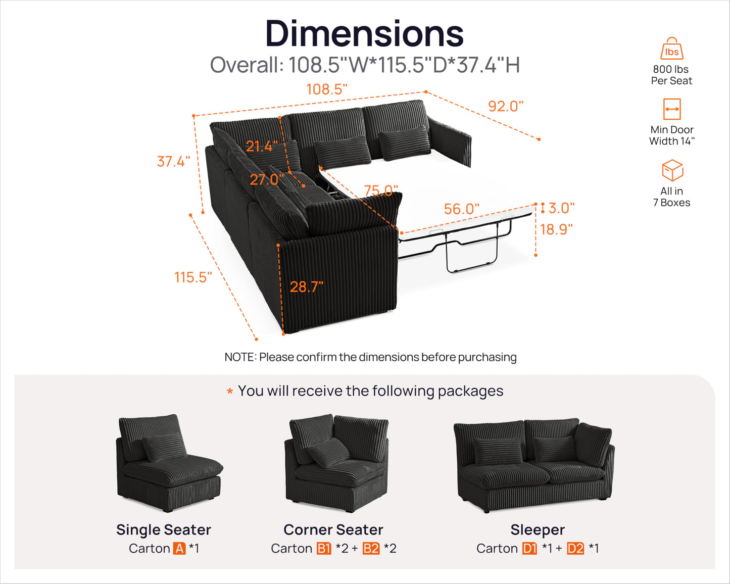 L-Shaped Sofa Bed with Ottoman – Beige