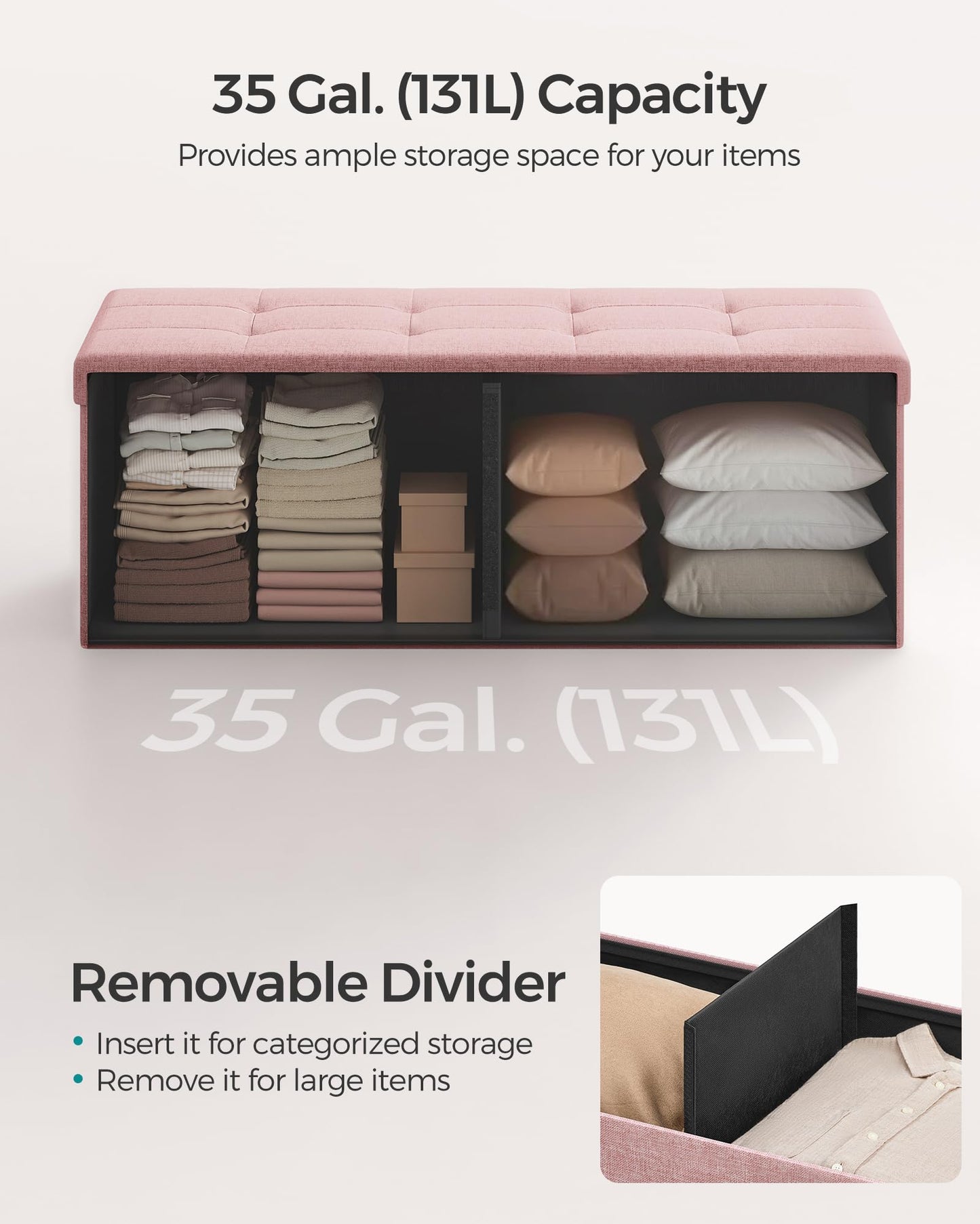 SONGMICS MAZIE 43" Folding Storage Ottoman Bench