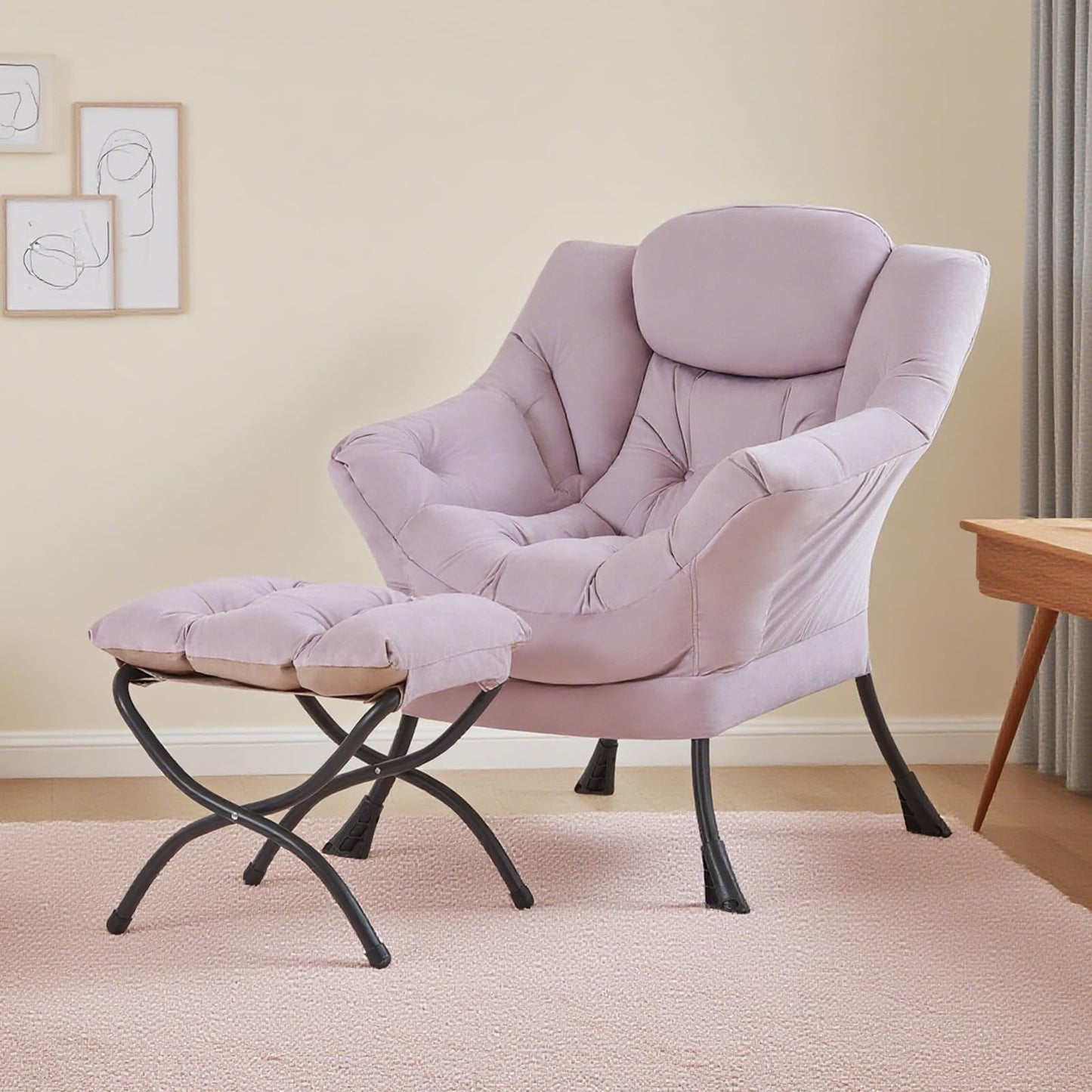 Tiita Velvet Lounge Chair with Ottoman