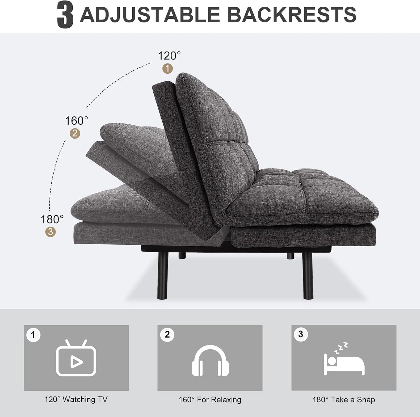 Vipbear Grey Futon Sofa Bed 71"