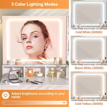 Small Vanity Desk with Mirror, Lights & Storage