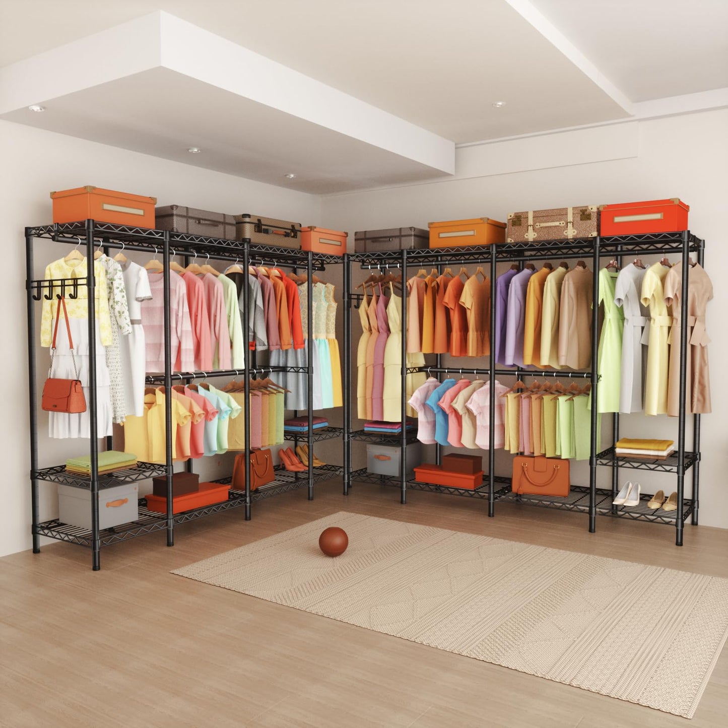 Heavy Duty Large Garment Rack with Shelves & Rods
