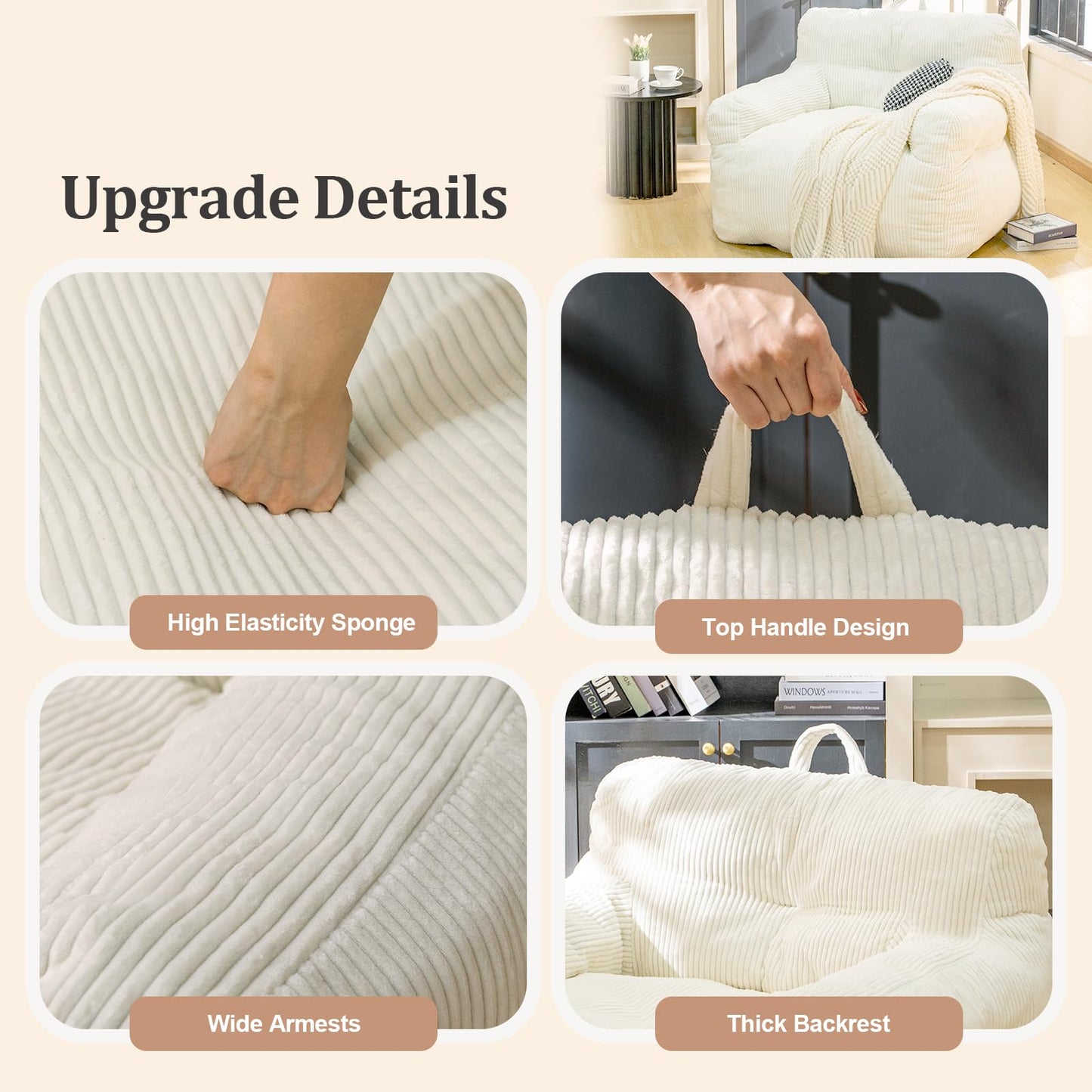 Grey Large Bean Bag Chair