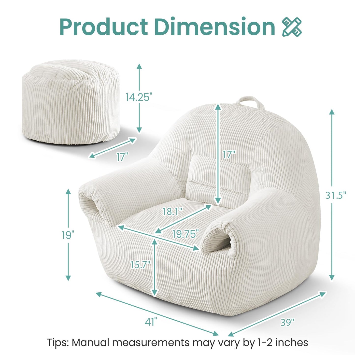 DAICO Bean Bag Chair White