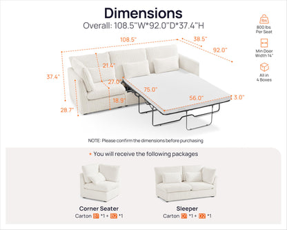 L-Shaped Sofa Bed with Ottoman – Beige