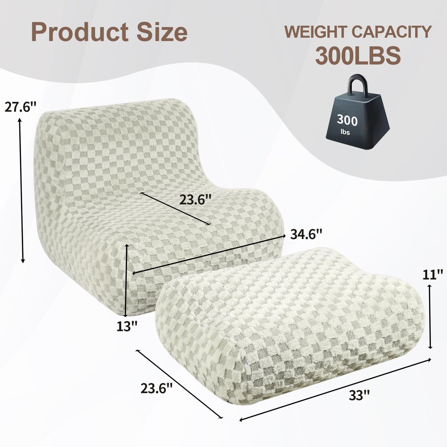 Cream Bean Bag Chair with Footstool