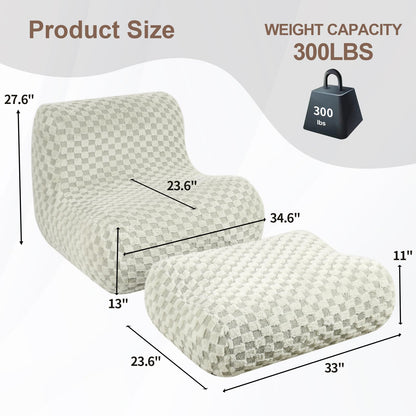 Cream Bean Bag Chair with Footstool