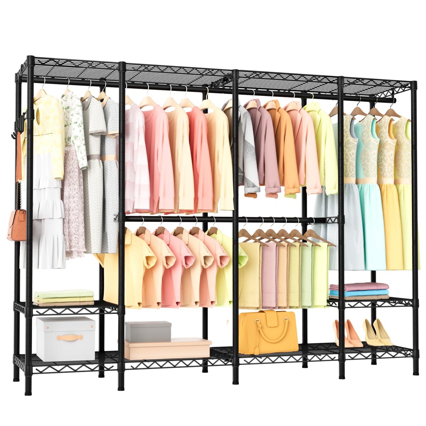 Heavy Duty Large Garment Rack with Shelves & Rods