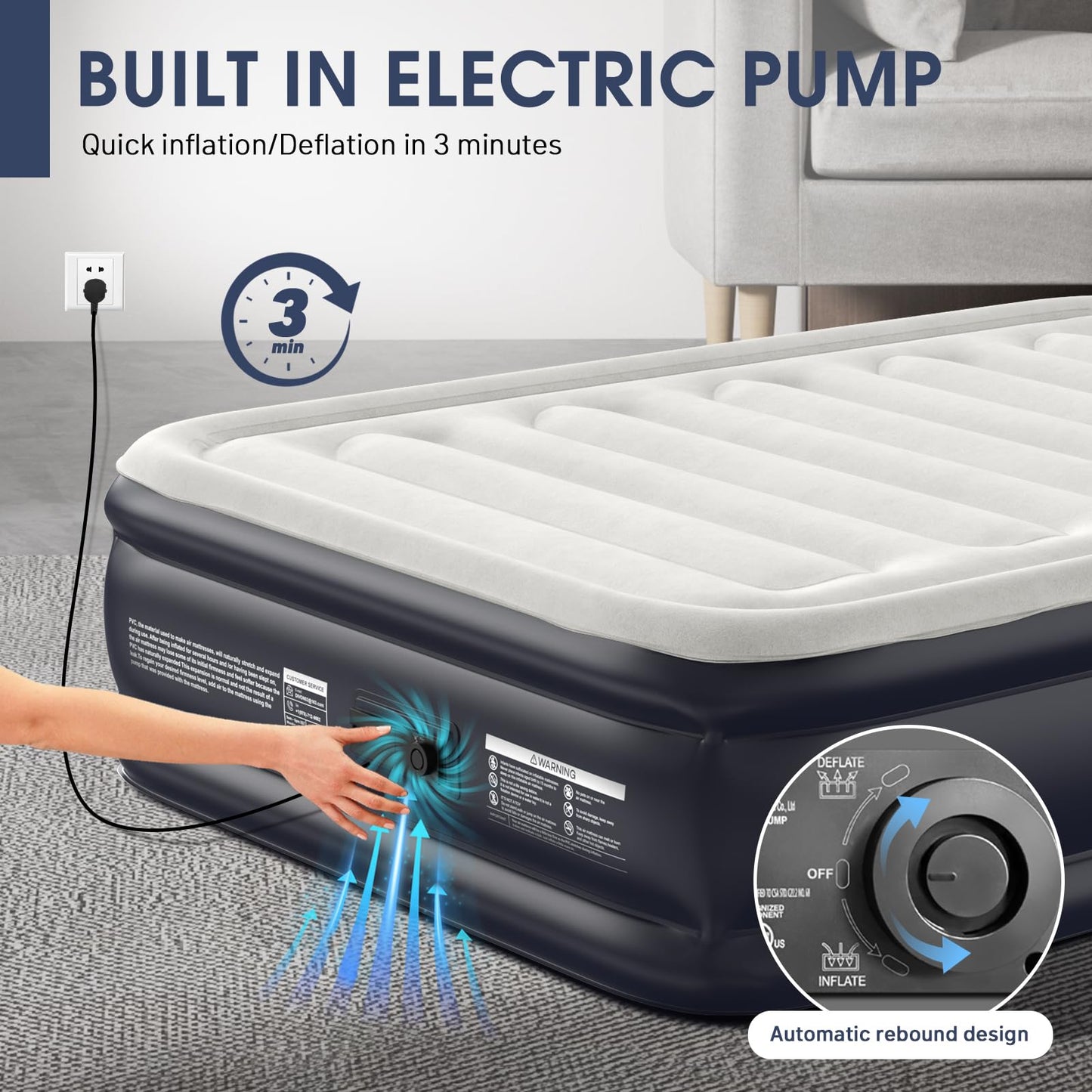 18" Queen Air Mattress with Built-In Pump