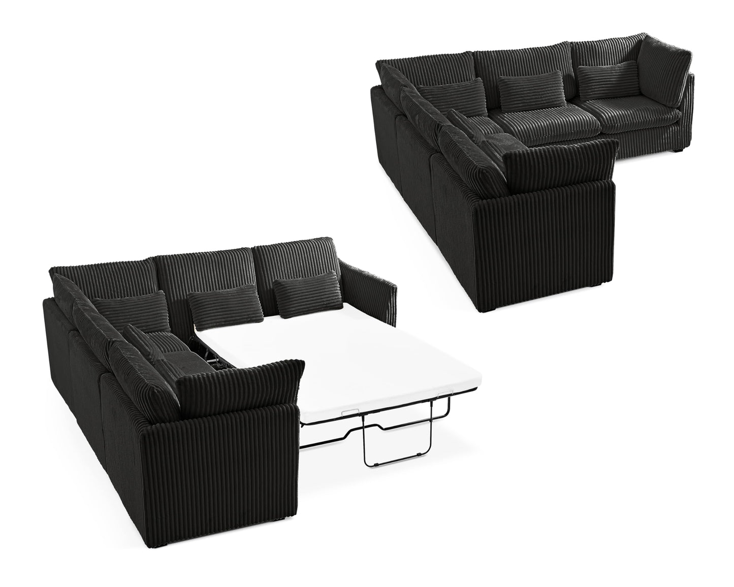 L-Shaped Sofa Bed with Ottoman – Beige