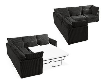 L-Shaped Sofa Bed with Ottoman – Beige