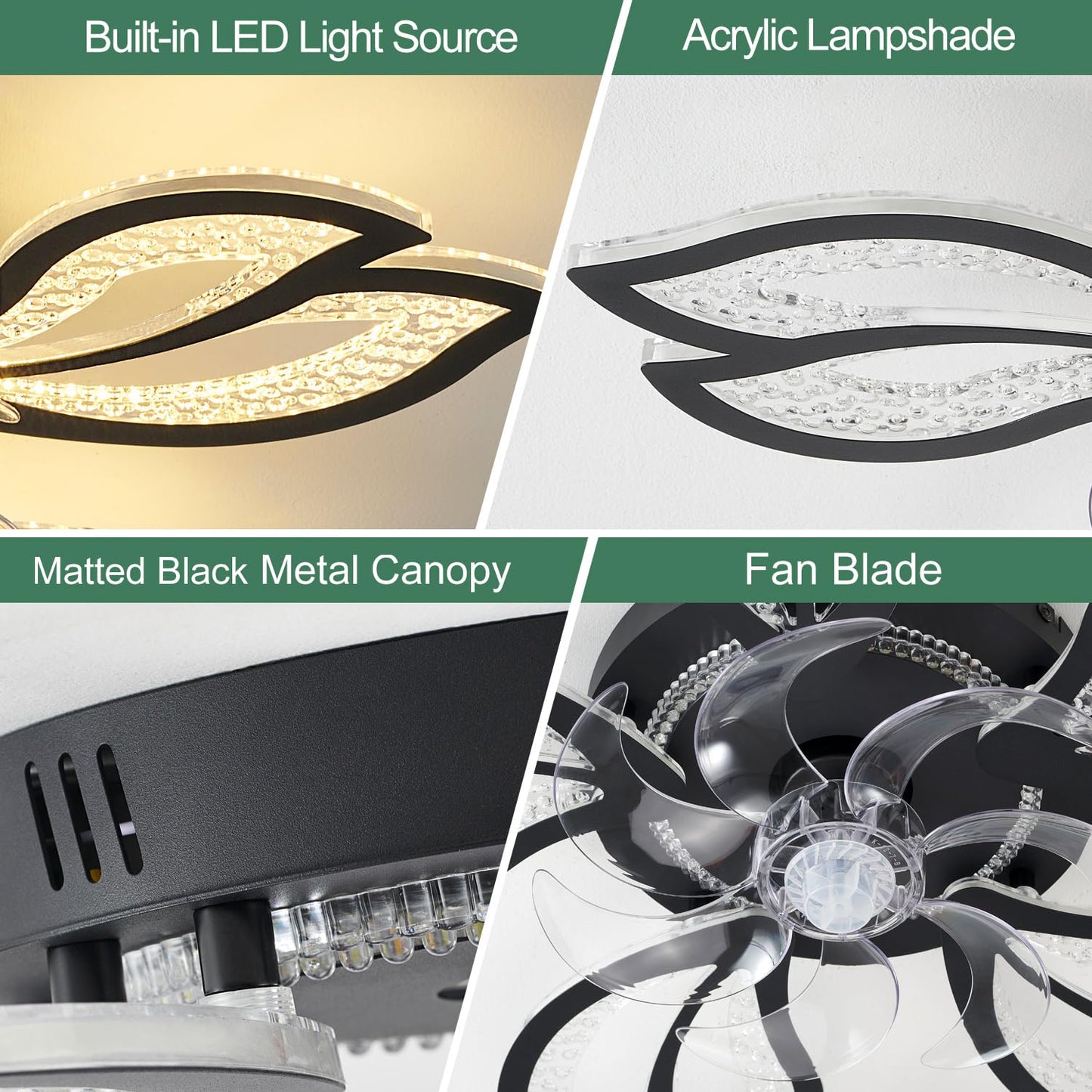 32" Black Ceiling Fan with Light