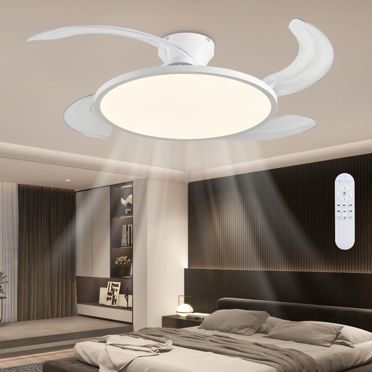 42" Retractable Ceiling Fan Light – Black