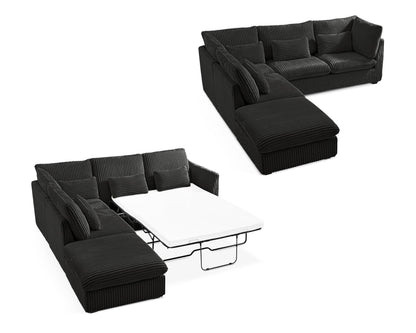 L-Shaped Sofa Bed with Ottoman – Beige