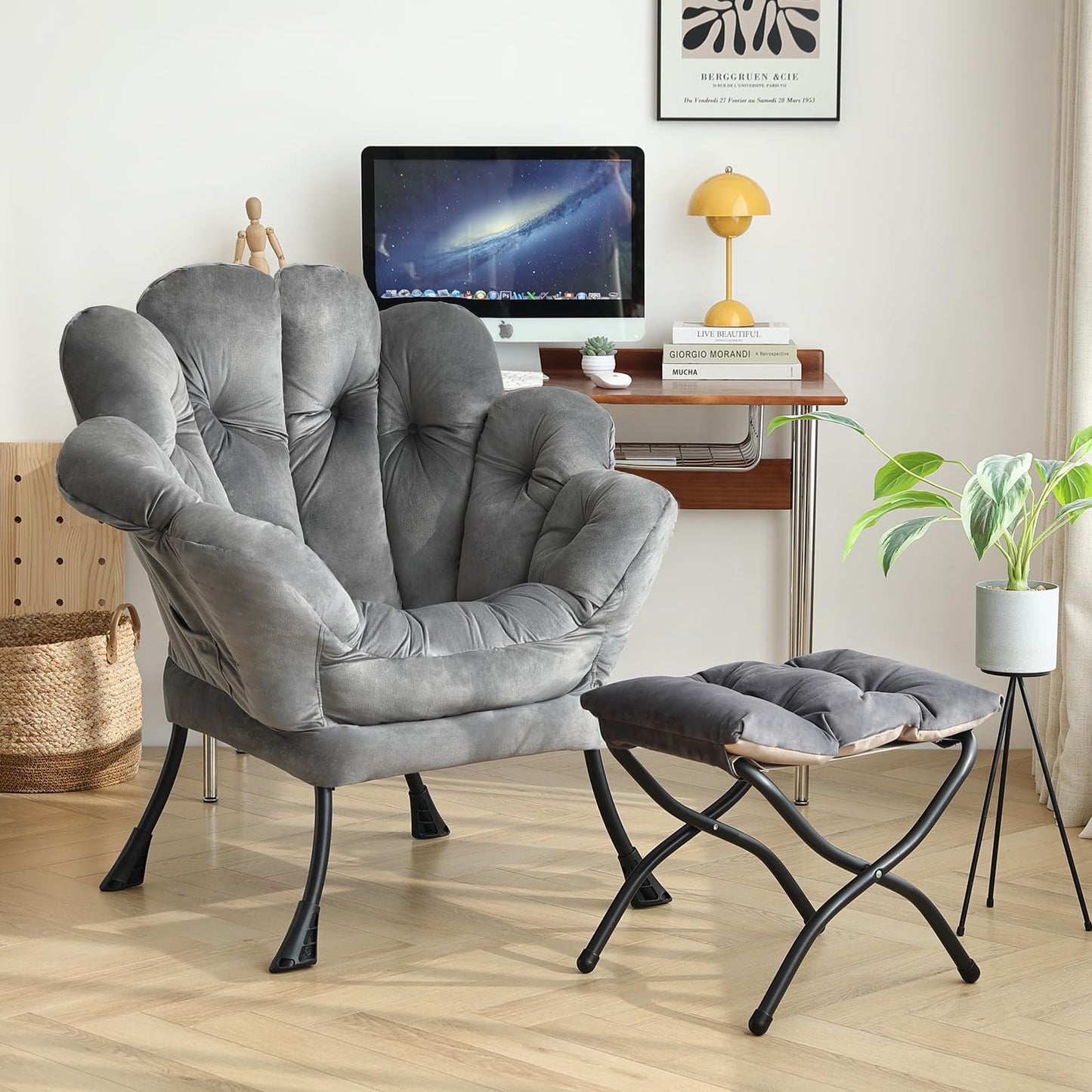 Butterfly Chair with Ottoman – Khaki Velvet