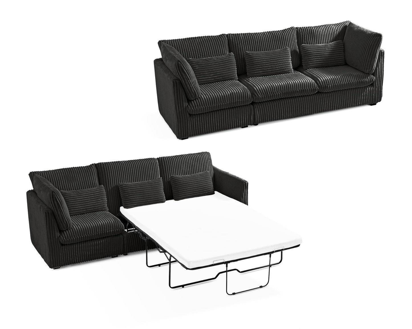 L-Shaped Sofa Bed with Ottoman – Beige