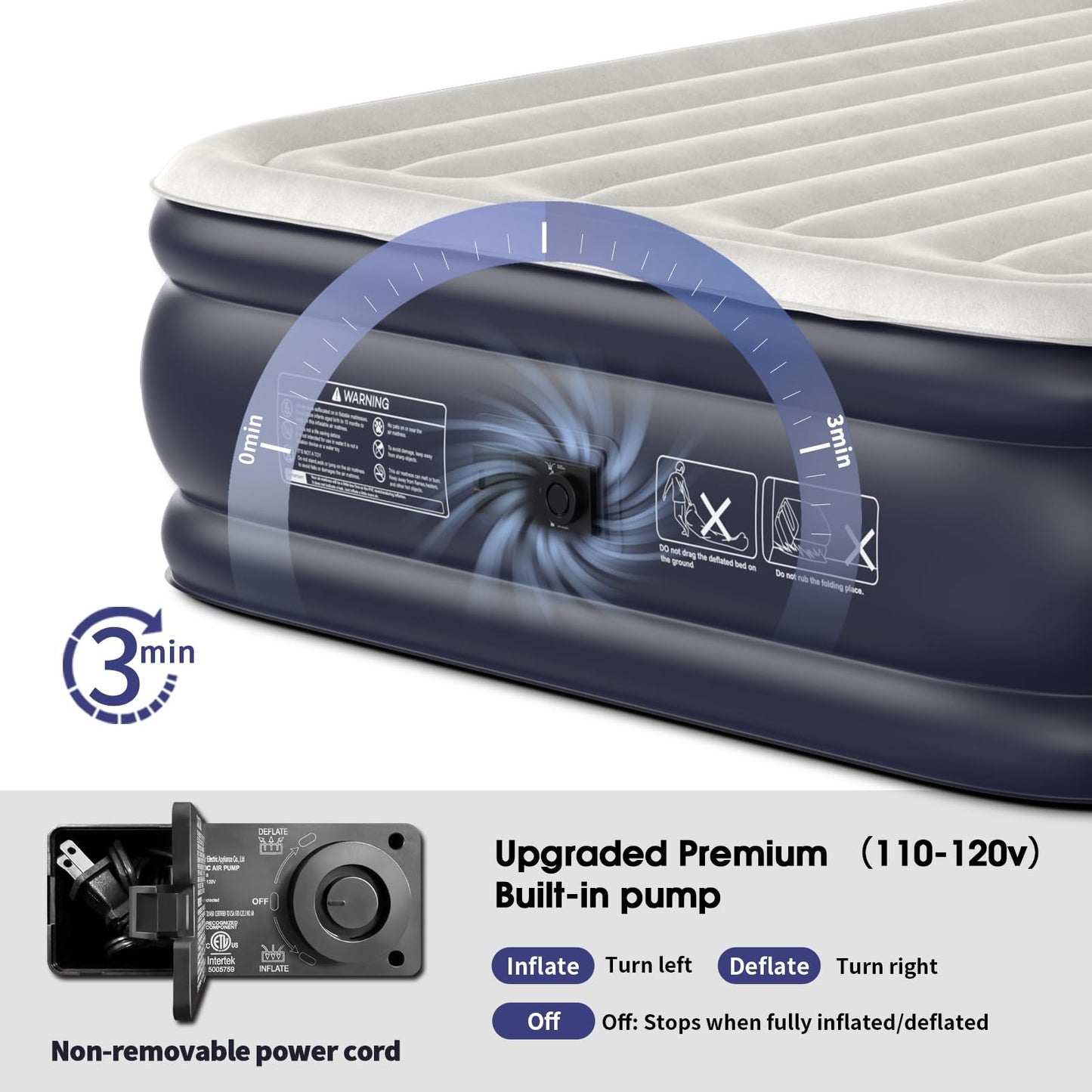 18" Full Air Mattress with Built-In Pump