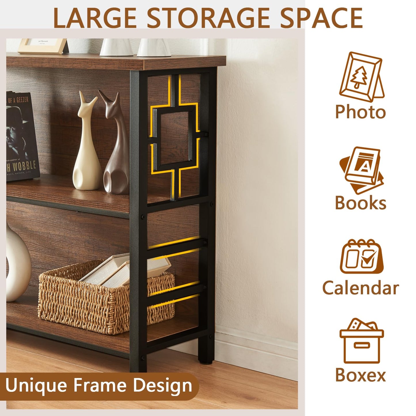 HOMISSUE 3-Tier Rustic Bookshelf