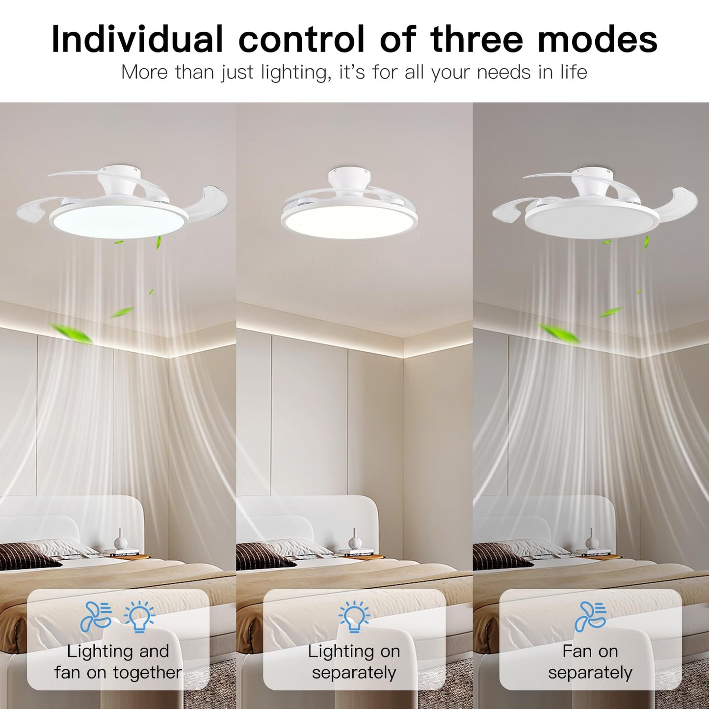 42" Retractable Ceiling Fan Light – Black