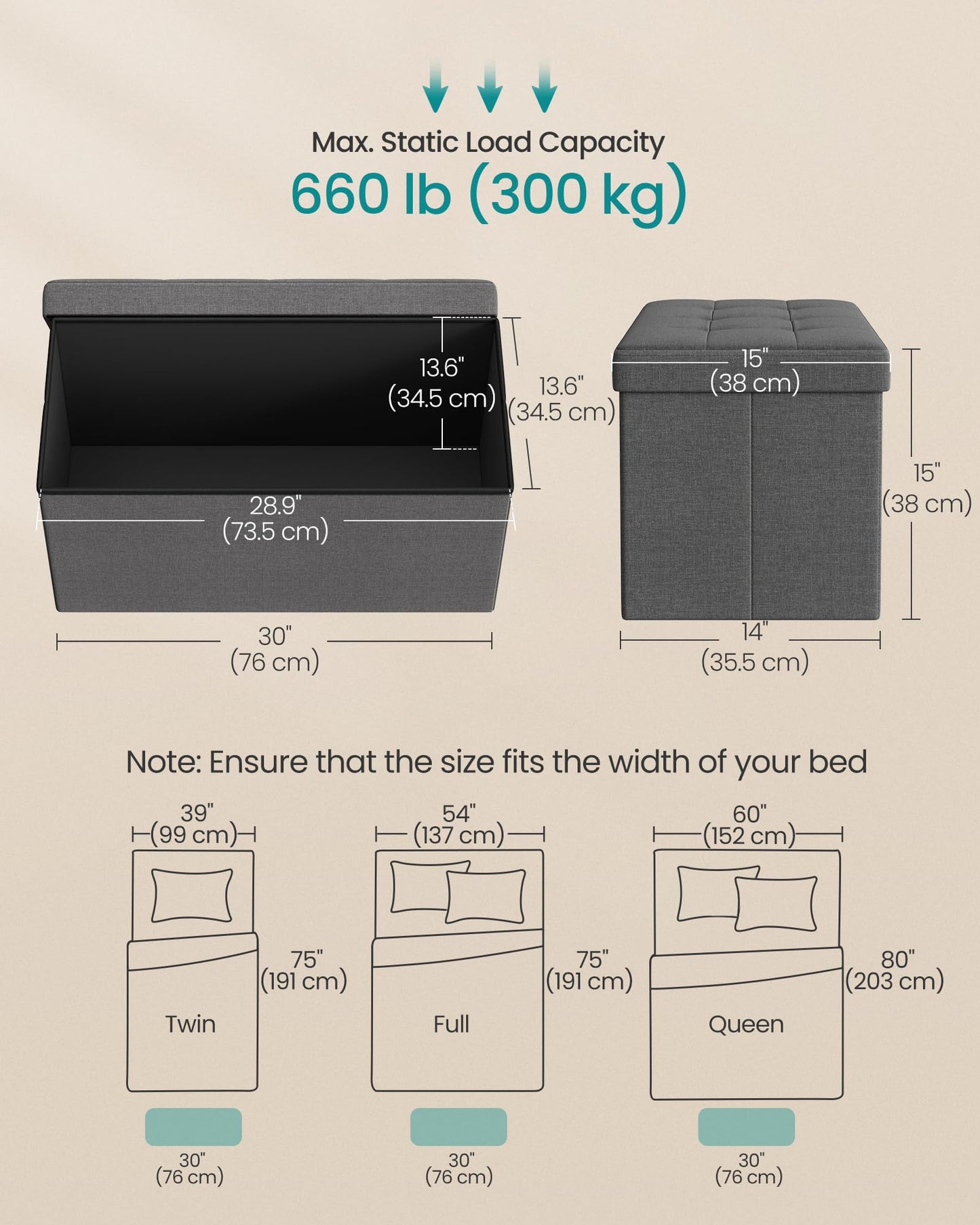 SONGMICS MAZIE 43" Folding Storage Ottoman Bench