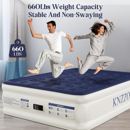Queen Air Mattress with Built-In Pump & Flocked Top