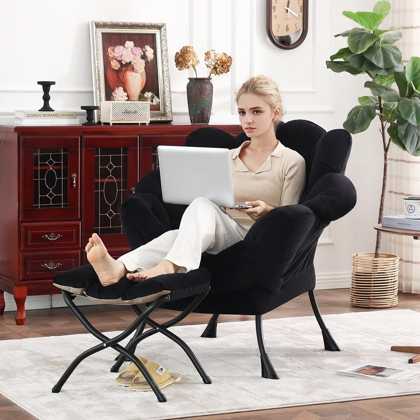 Butterfly Chair with Ottoman – Khaki Velvet