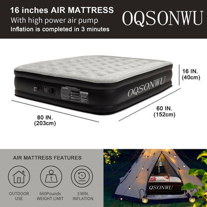 16" Queen Air Mattress with Built-In Pump
