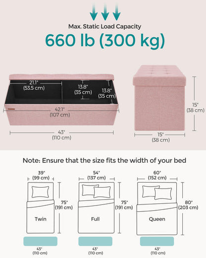 SONGMICS MAZIE 43" Folding Storage Ottoman Bench