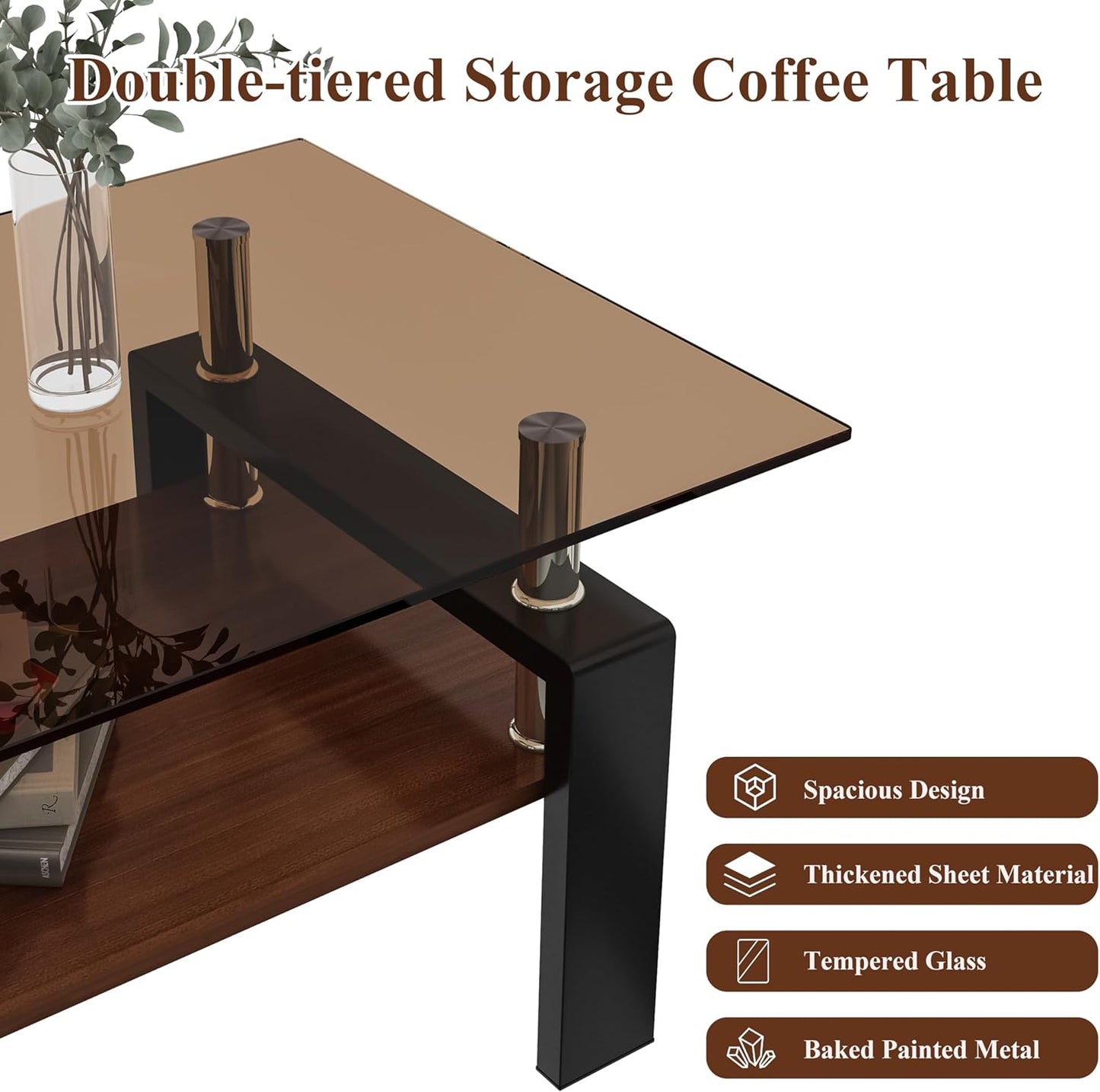 39.2" Glass Coffee Table – Gray/Black