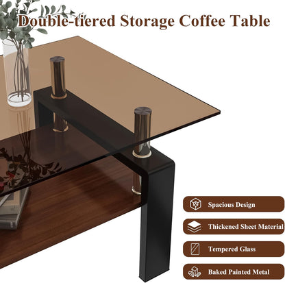 39.2" Glass Coffee Table – Gray/Black