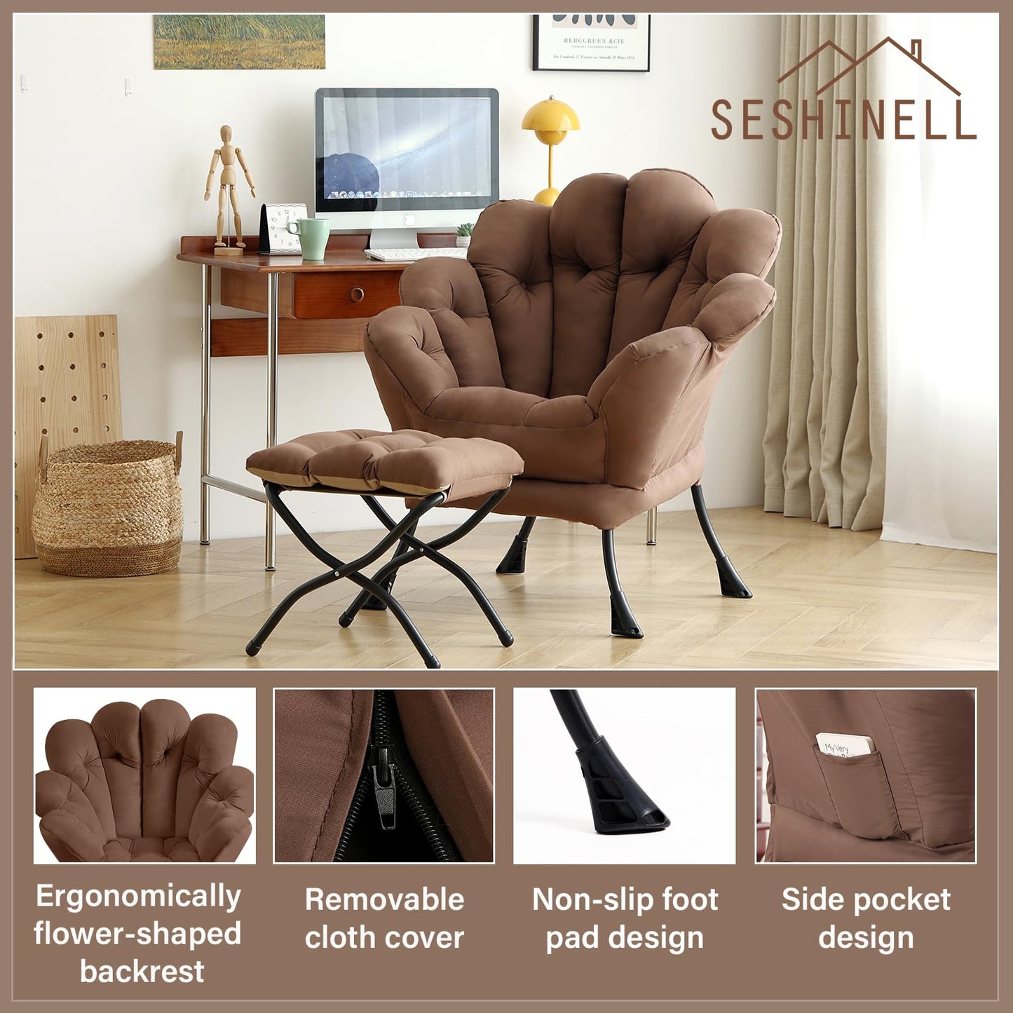 Butterfly Chair with Ottoman – Khaki Velvet