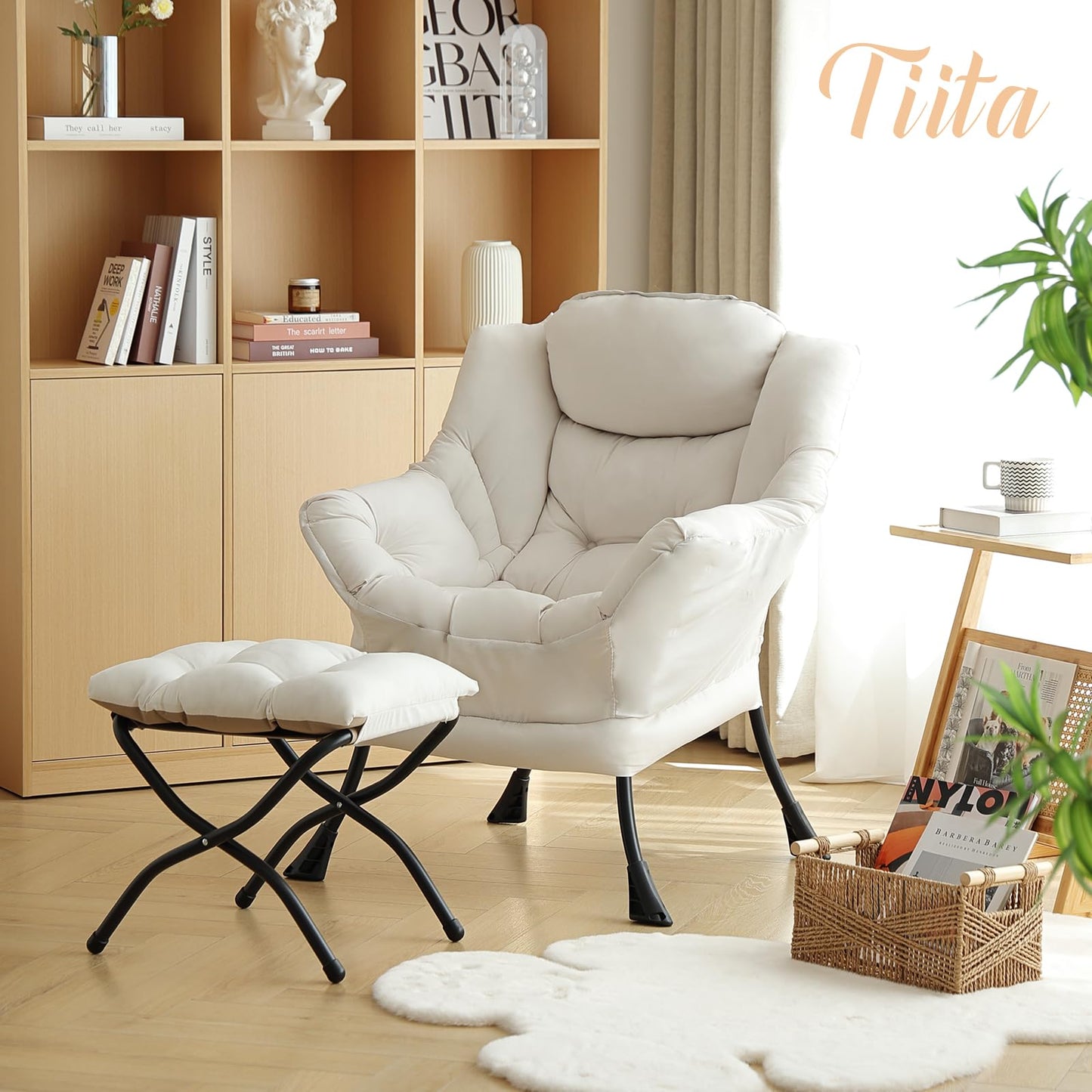Tiita Velvet Lounge Chair with Ottoman