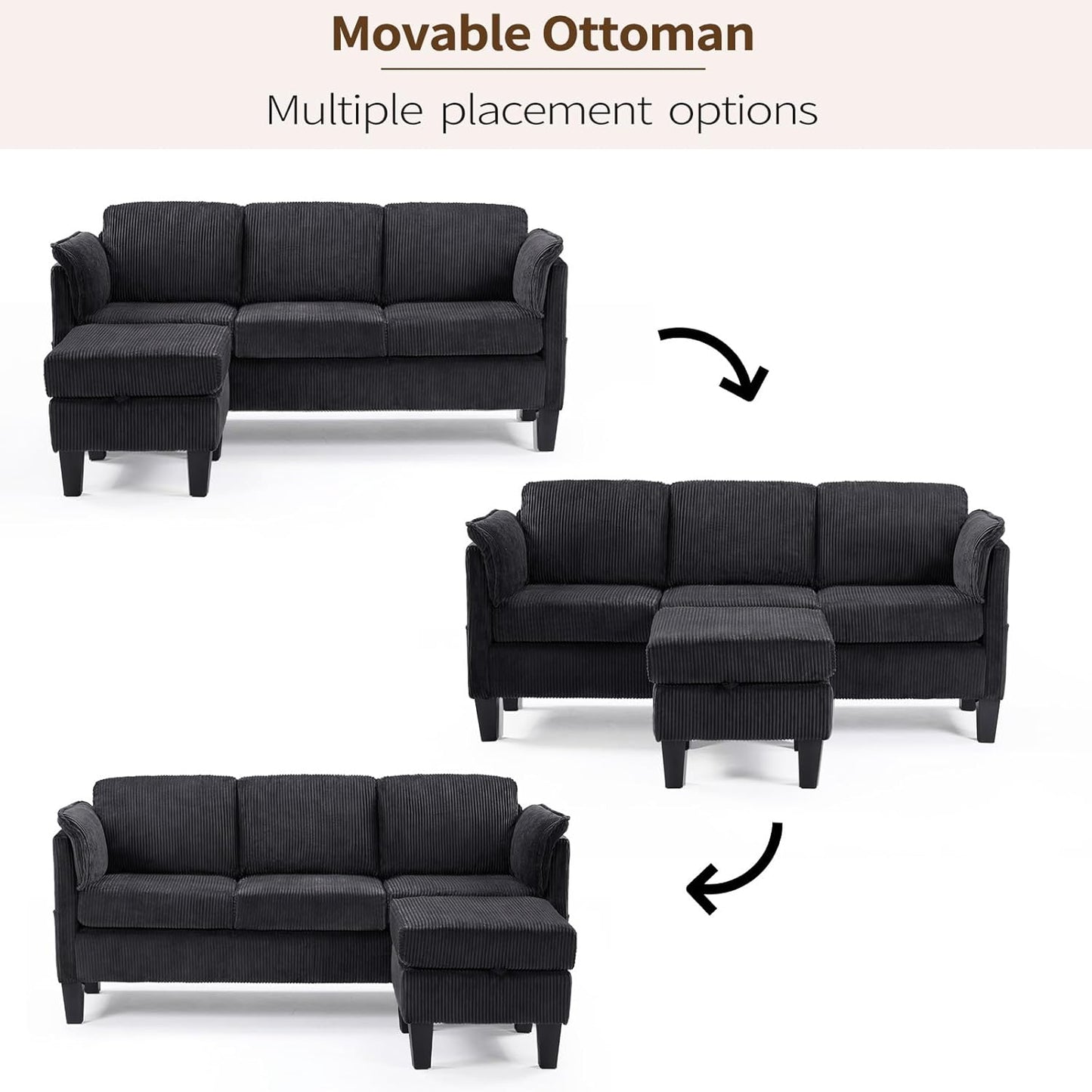 Beige L-Shaped Sofa with Storage