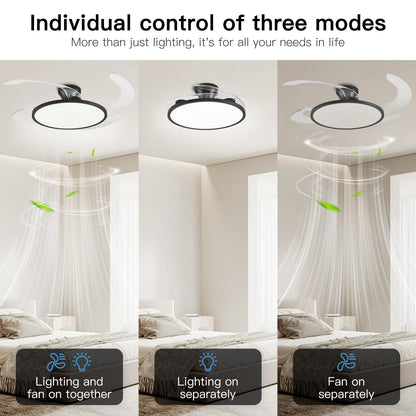 42" Retractable Ceiling Fan Light – Black