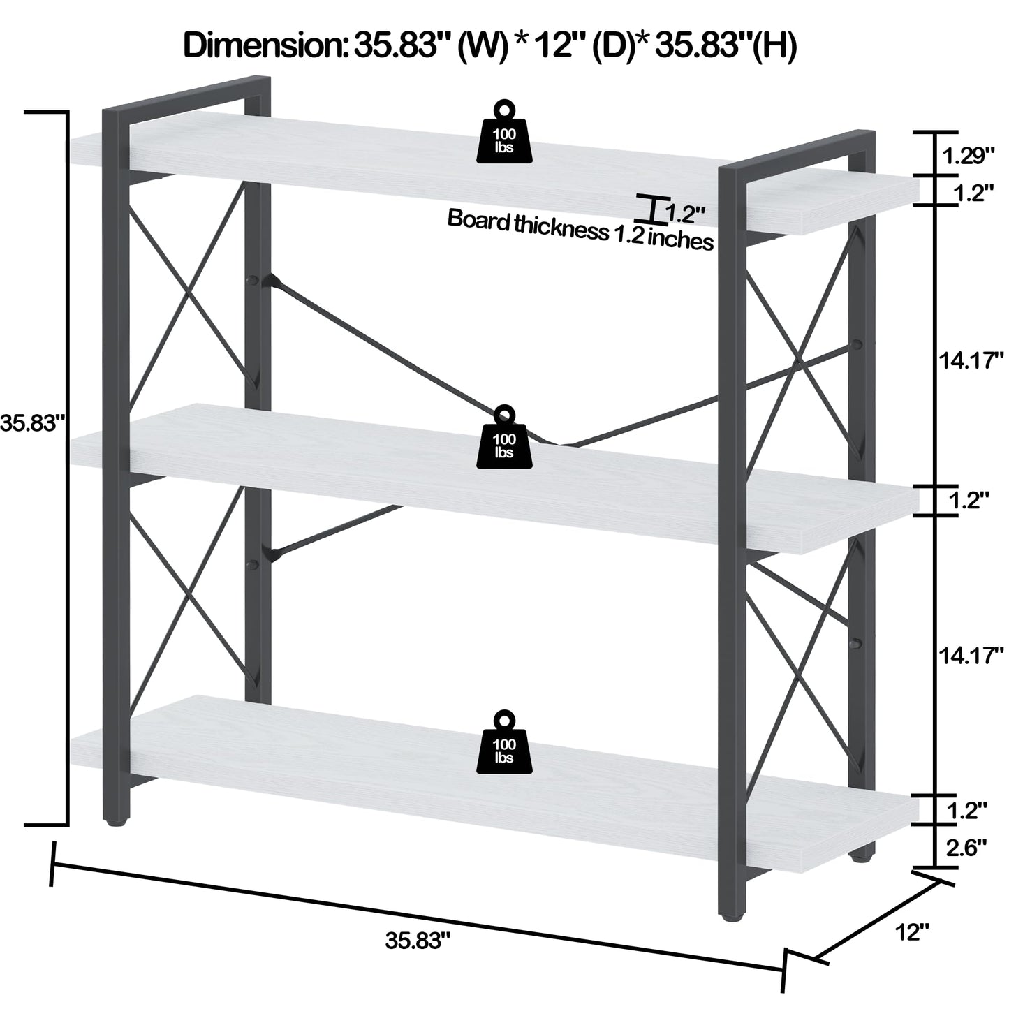 HCHQHS 4-Tier Industrial Bookshelf