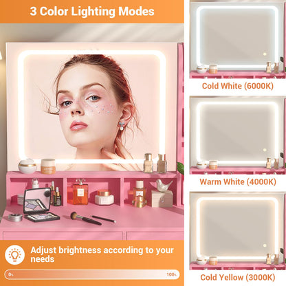 Small Vanity Desk with Mirror, Lights & Storage