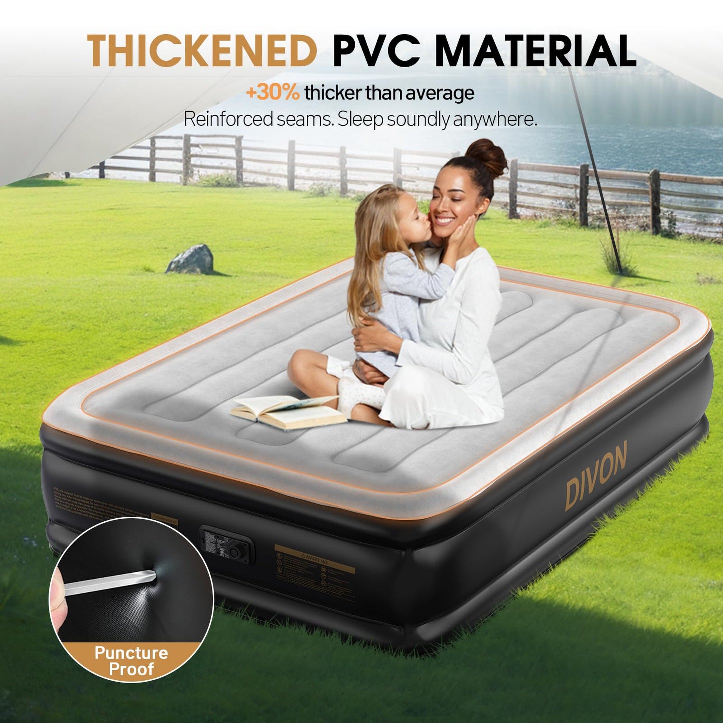 DIVON 18" Queen Air Mattress with Built-In Pump