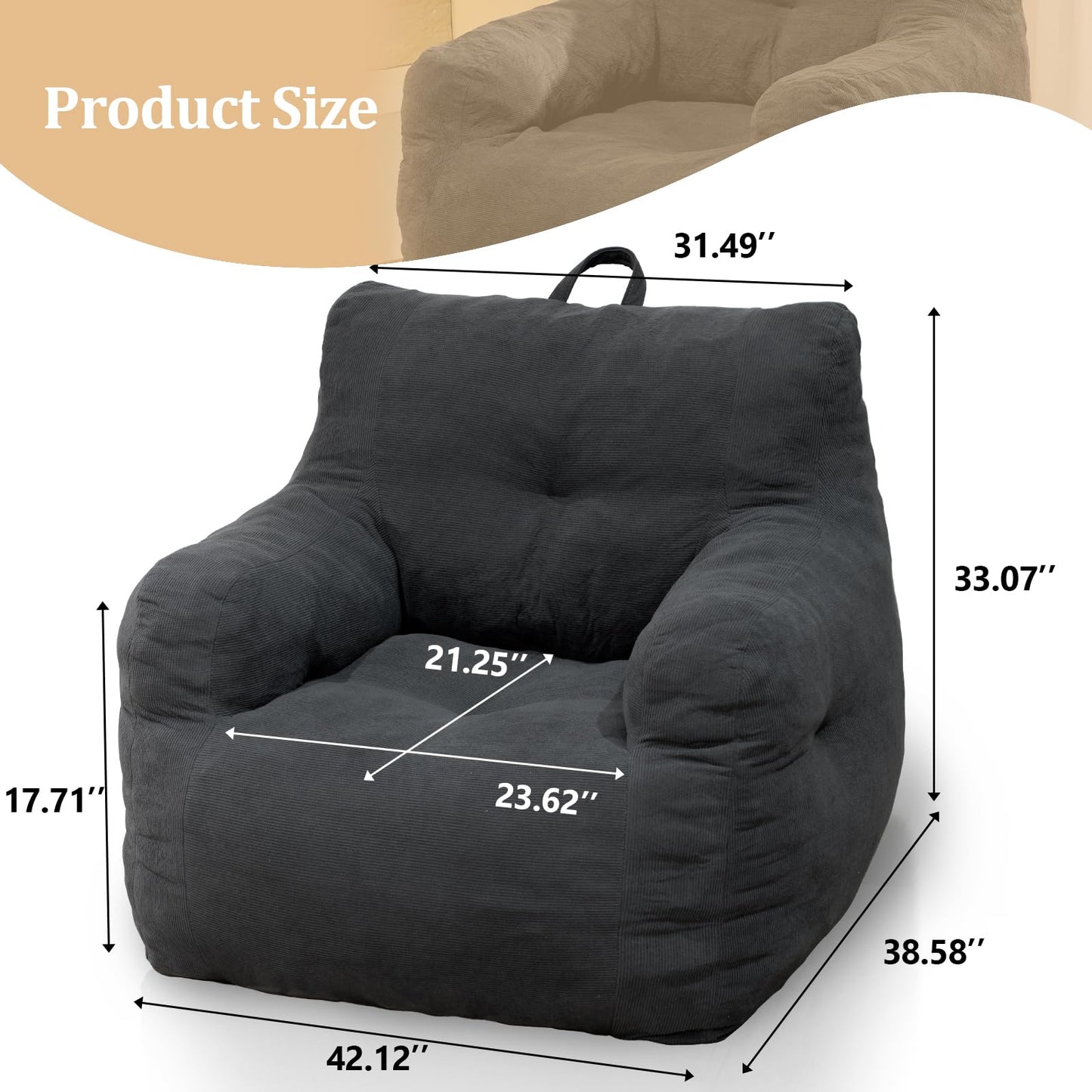 Grey Large Bean Bag Chair