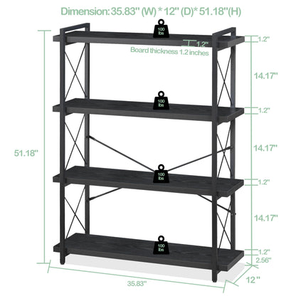 HCHQHS 4-Tier Industrial Bookshelf