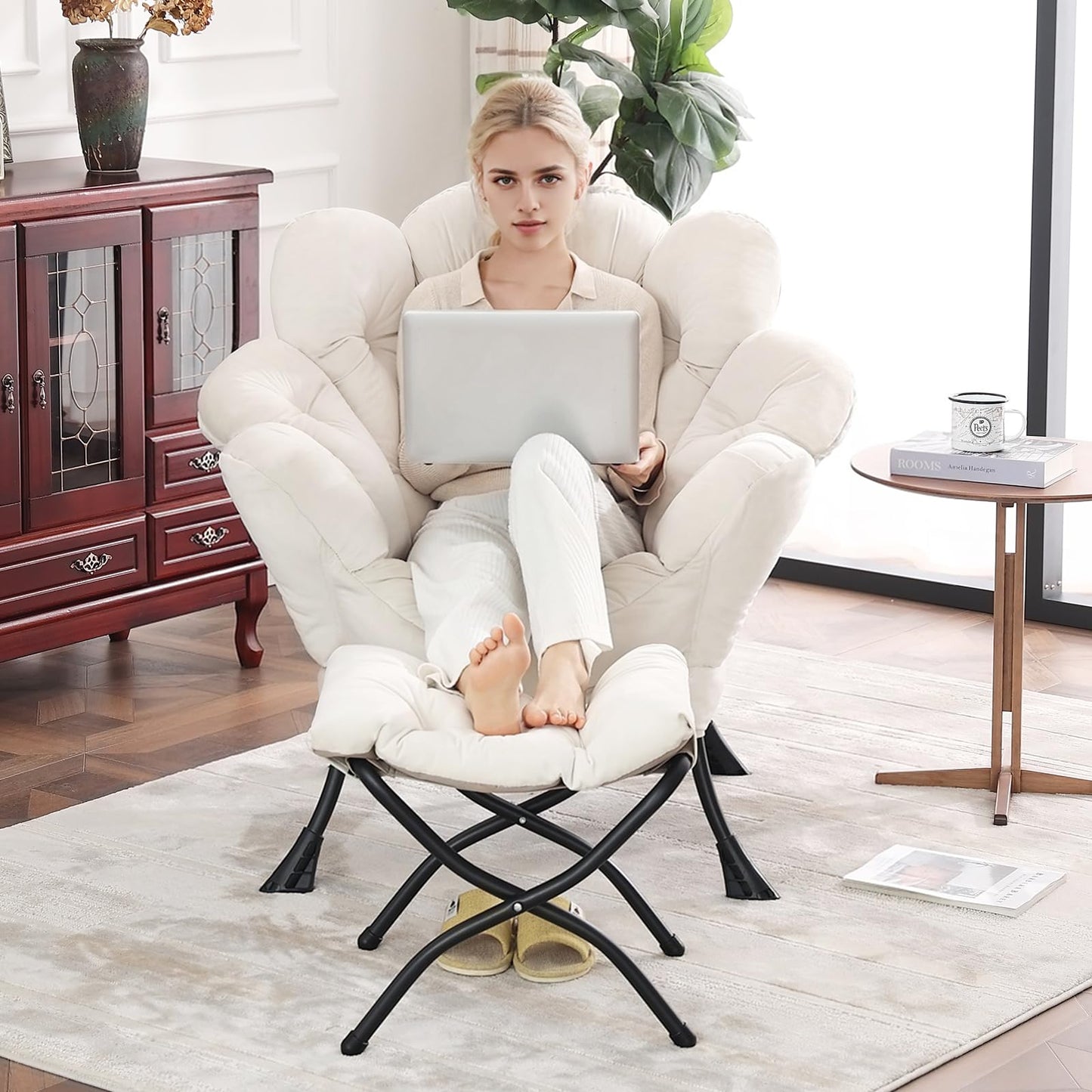 Butterfly Chair with Ottoman – Khaki Velvet