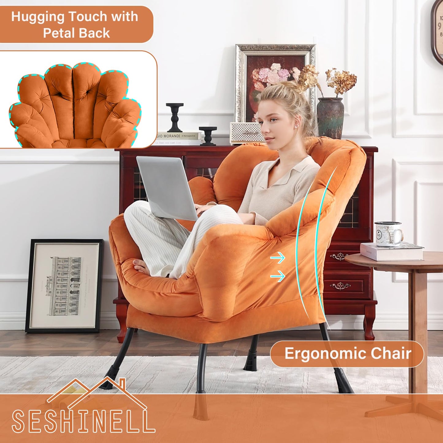 Butterfly Chair with Ottoman – Khaki Velvet