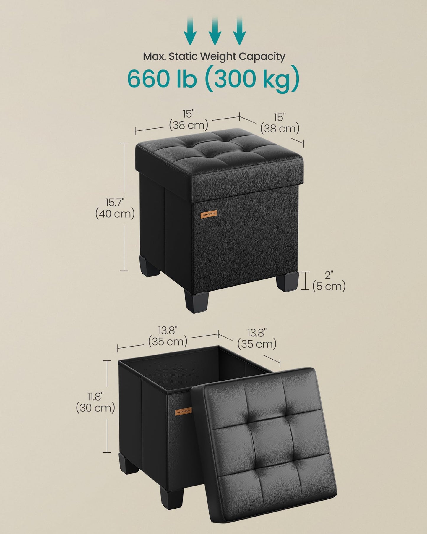 SONGMICS 15"x43"x15.7" Storage Ottoman Bench