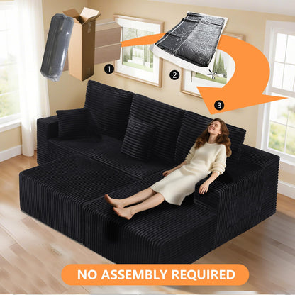 106" L-Shaped Corduroy Sofa – Black